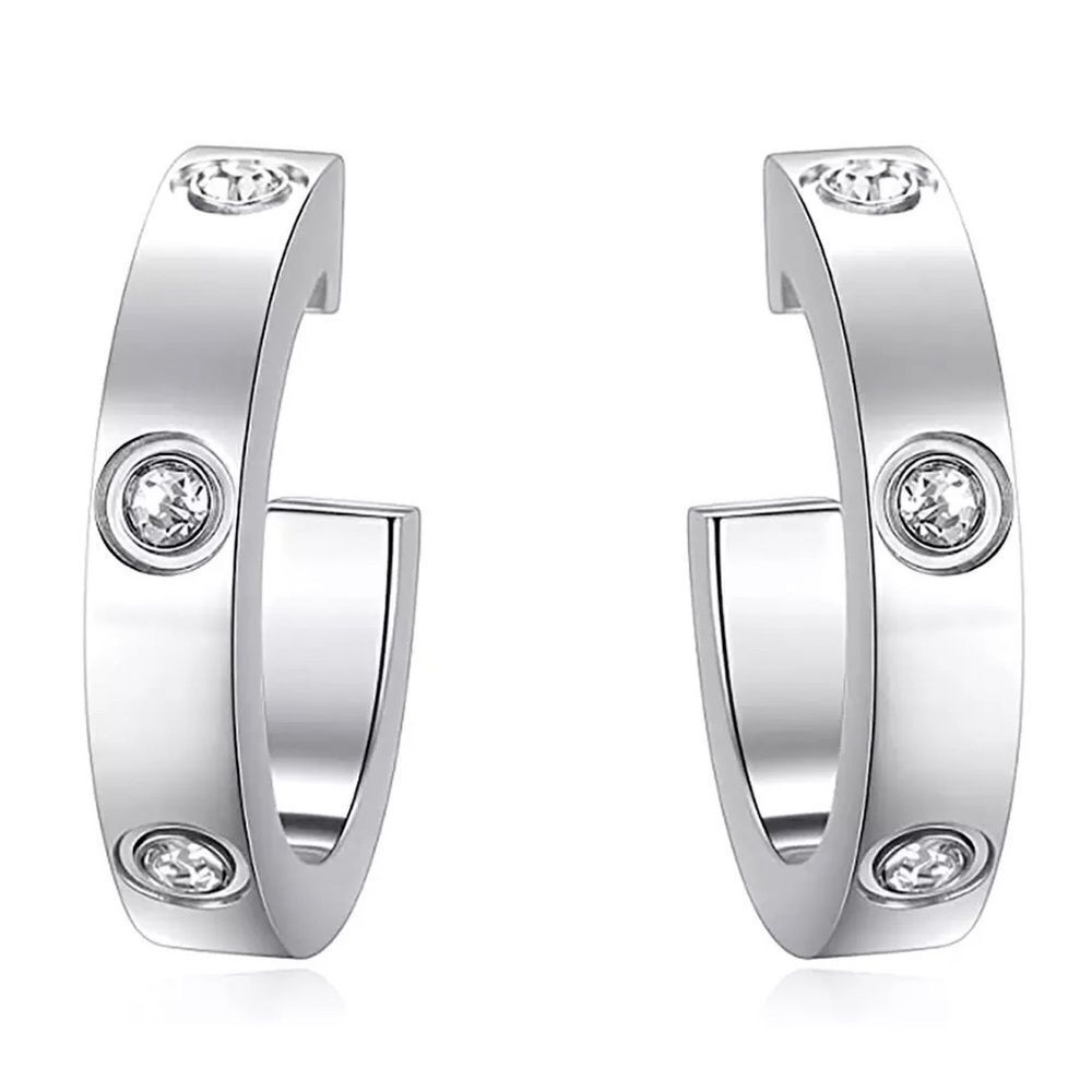💎213💎 PETITE LOVE EARRINGS DIAMOND SILVER C-HOOP